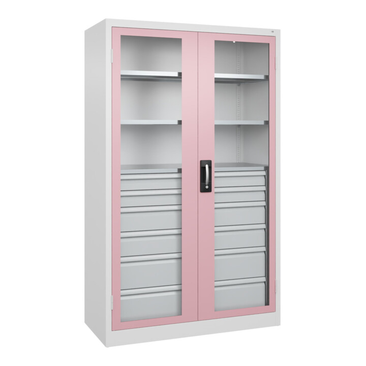 C+P Schwerlastschrank Acurado Pro 1950 x 1200 x 500 mm weiß/rosa