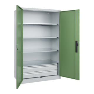 C+P Schwerlastschrank Acurado Pro 1950 x 1200 x 600 mm mit Schubladen 7035/6011