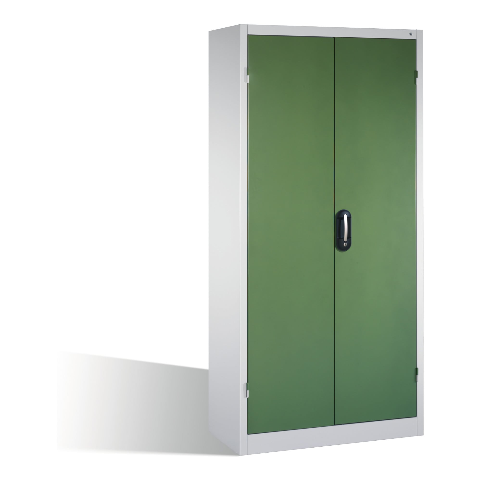 C+P Schwerlastschrank mit Drehtüren, 3 Böden und 3 Schübe, H1950xB930xT500mm Front Resedagrün Korpus Lichtgrau ; C + P Möbelsysteme
