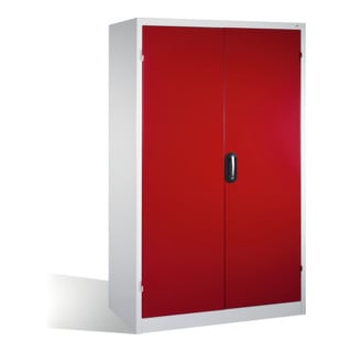 C+P Schwerlastschrank mit Drehtüren, 4 Böden und 3 Schübe, H1950xB1200xT600mm Front Rubinrot Korpus Lichtgrau