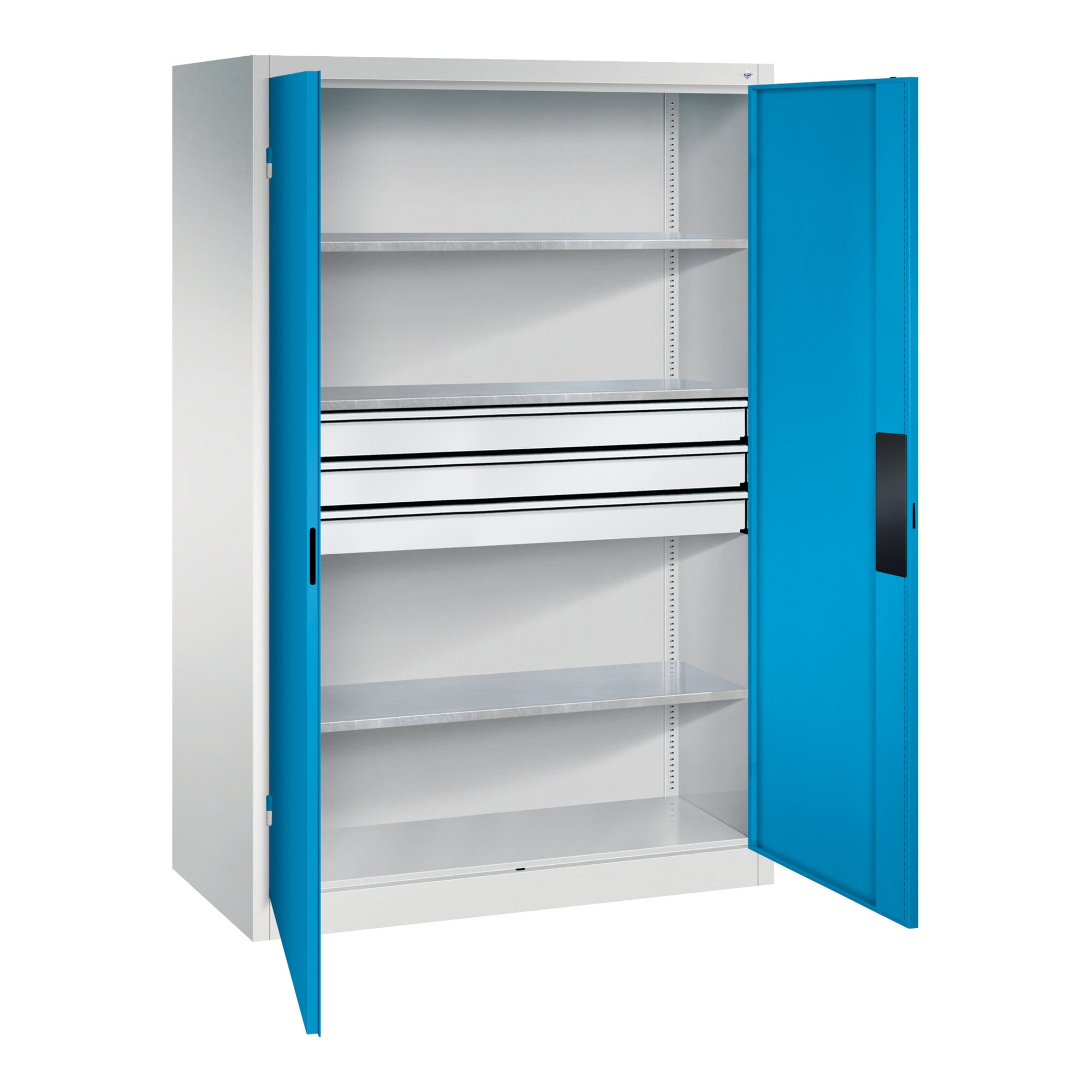 C+P Schwerlastschrank mit Schubladen Acurado, 1950x1200x600mm, 7035/5012 ; C + P Möbelsysteme