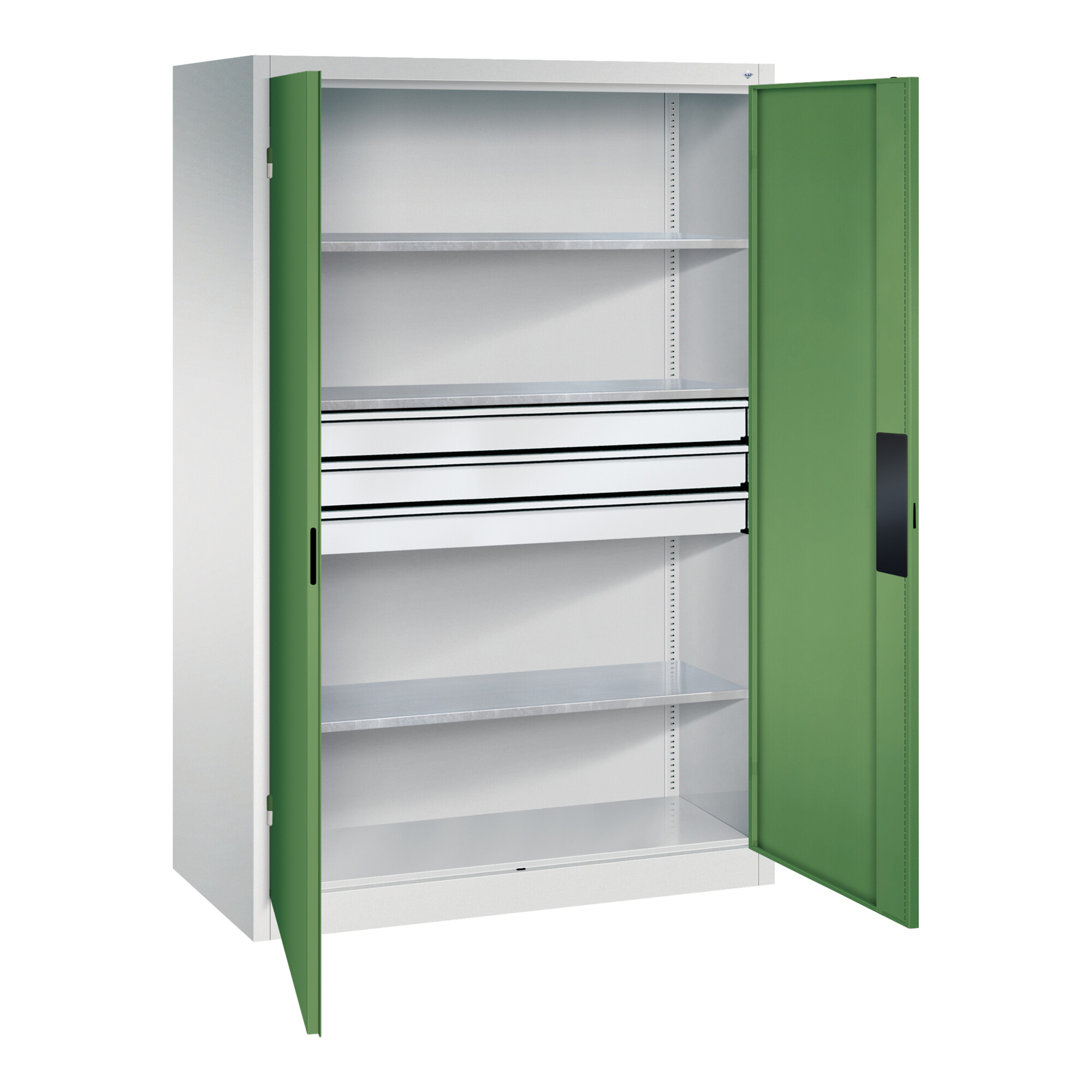 C+P Schwerlastschrank mit Schubladen Acurado, 1950x1200x600mm, 7035/6011 ; C + P Möbelsysteme