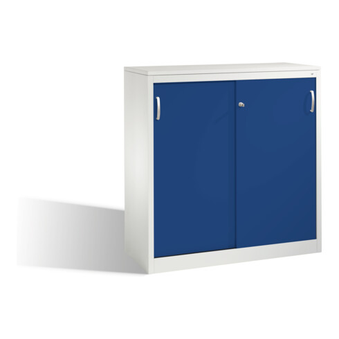 C+P Sideboard mit Schiebetüren Acurado, H1200xB1200xT500mm, Front Enzianblau, Korpus Lichtgrau