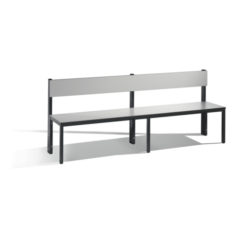 C+P Sitzbank mit Rückenlehne, Basic Plus, H796xB1960xT407mm, Gestell Schwarzgrau / Dekor Silbergrau (8062-300)