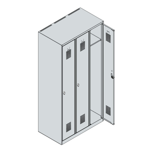 C+P Spind Basis PLUS, 3 Abteile, 1850x900x500mm, 7035/5010