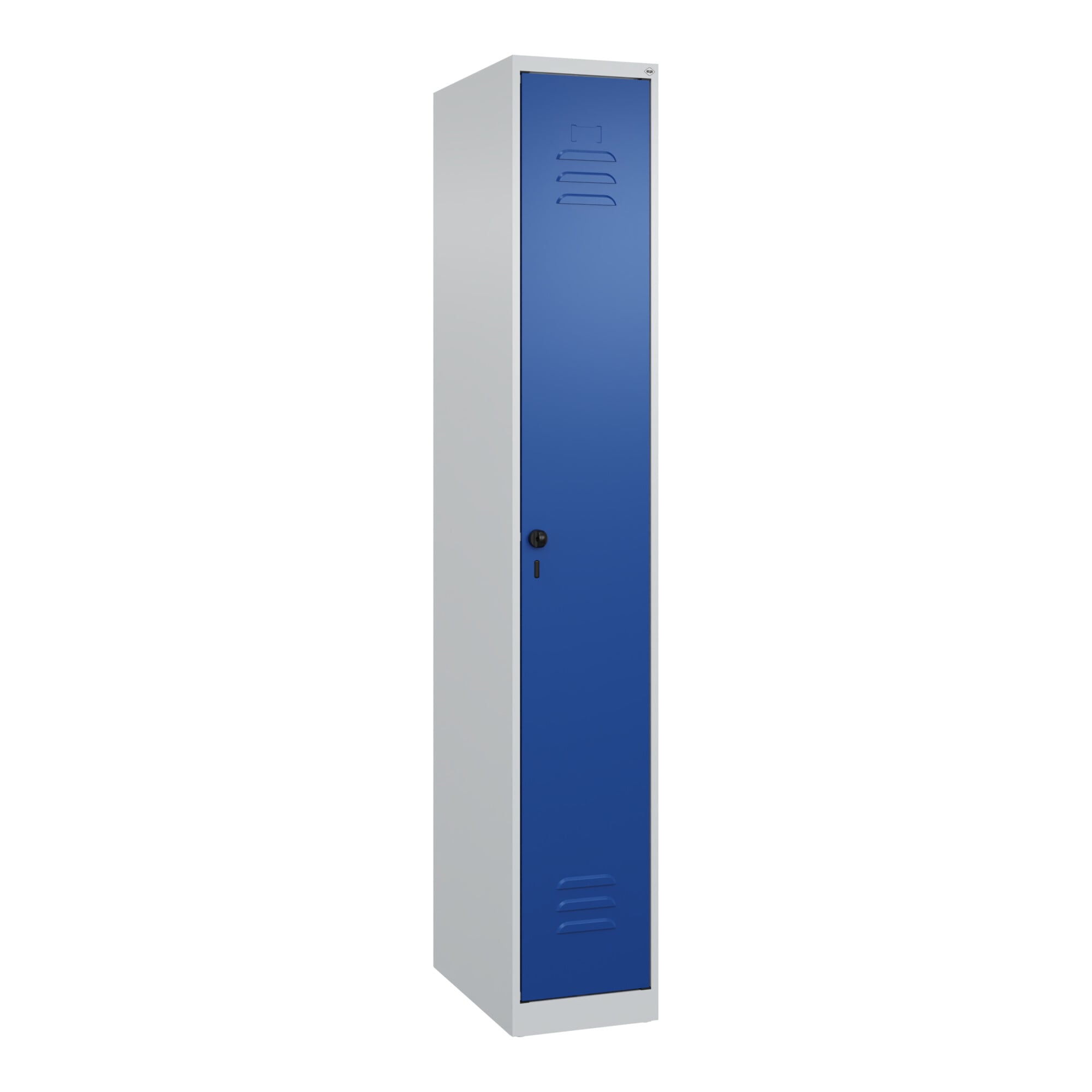 C+P Spind Classic PLUS, 1 Abteil, 1850x300x500mm, 7035/5010 Verschluss Sicherheits-DrehriegelTrennwand mittig ; C + P Möbelsysteme