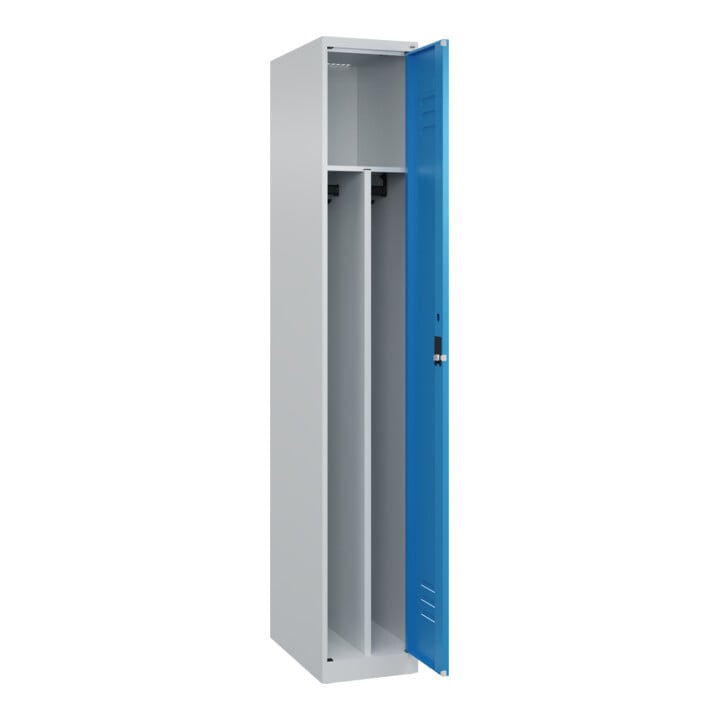 C+P Spind Classic PLUS, 1 Abteil, 1850x300x500mm, 7035/5012 Verschluss ZylinderschlossTrennwand mittig