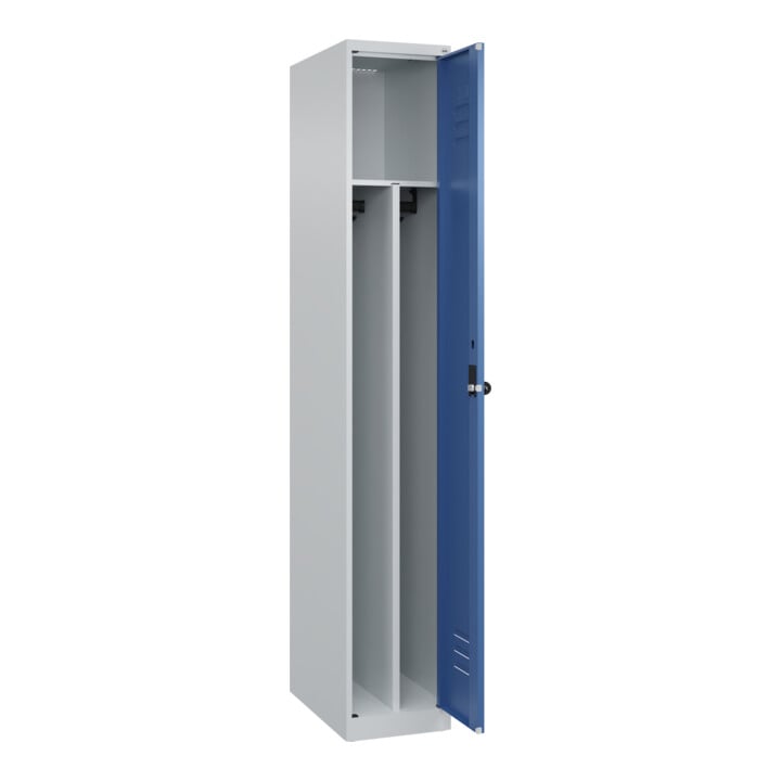 C+P Spind Classic PLUS, 1 Abteil, 1850x300x500mm, 7035/5023 Verschluss Sicherheits-DrehriegelTrennwand mittig