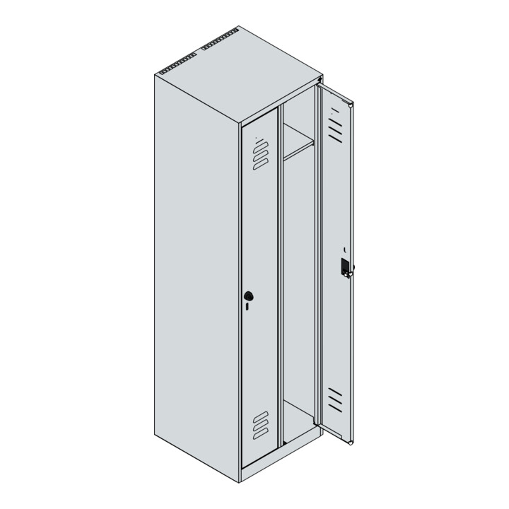 C+P Spind Classic PLUS, 2 Abteile, 1850x500x500mm, 7035/3020 Verschluss Sicherheits-Drehriegel 3 Garderobenhaken