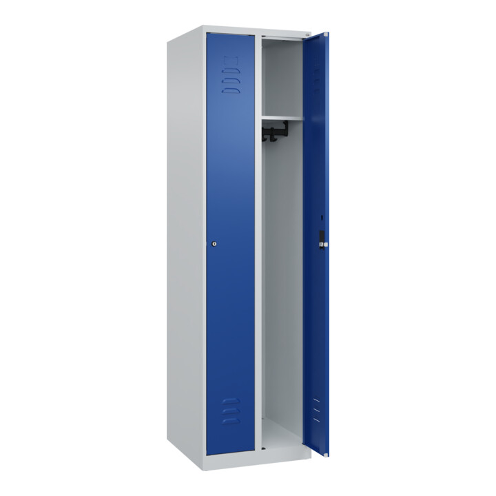C+P Spind Classic PLUS, 2 Abteile, 1850x500x500mm, 7035/5010 Verschluss Zylinderschloss 3 Garderobenhaken