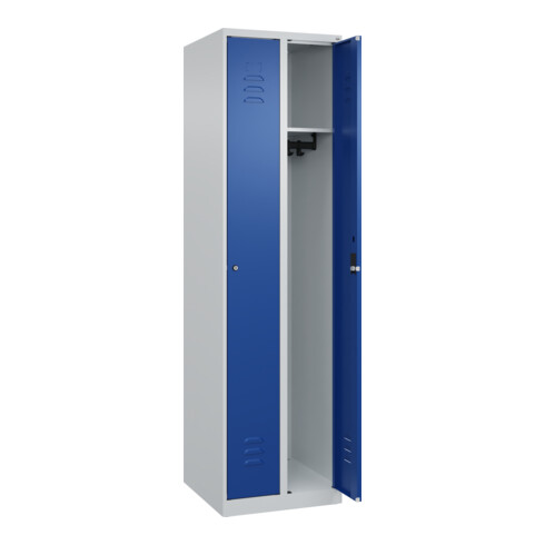 C+P Spind Classic PLUS, 2 Abteile, 1850x500x500mm, 7035/5010 Verschluss Zylinderschloss 3 Garderobenhaken