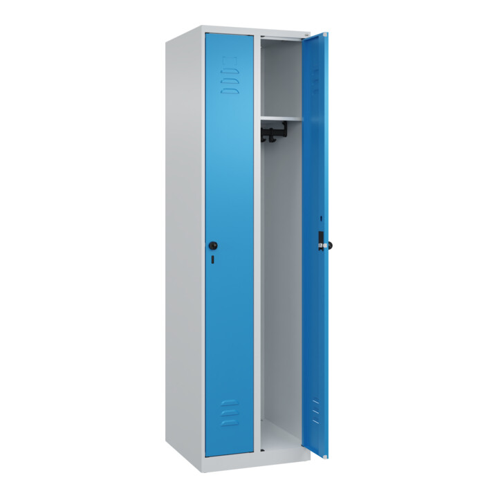 C+P Spind Classic PLUS, 2 Abteile, 1850x500x500mm, 7035/5012 Verschluss Sicherheits-Drehriegel 3 Garderobenhaken