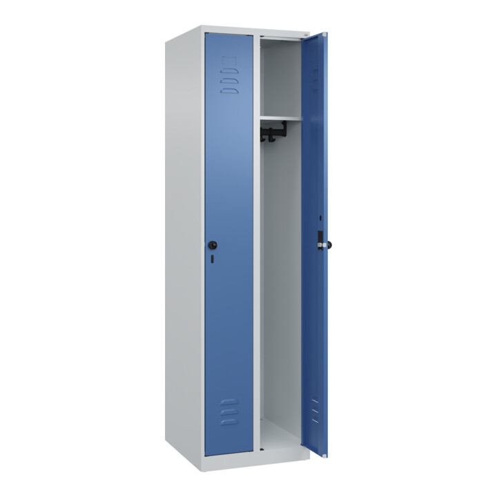 C+P Spind Classic PLUS, 2 Abteile, 1850x500x500mm, 7035/5023 Verschluss Sicherheits-Drehriegel 3 Garderobenhaken