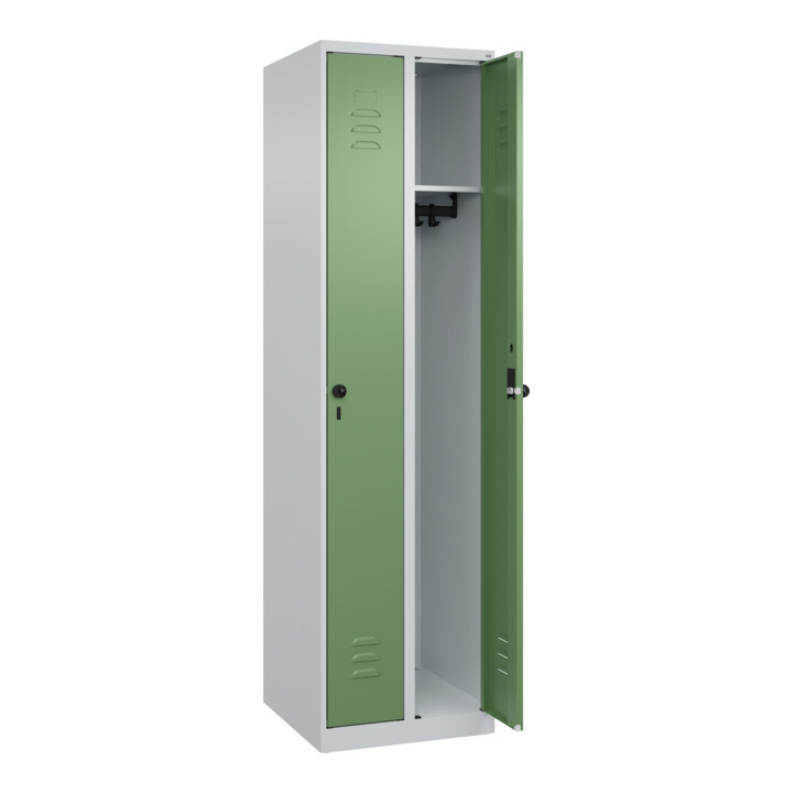 C+P Spind Classic PLUS, 2 Abteile, 1850x500x500mm, 7035/6011 Verschluss Sicherheits-Drehriegel 3 Garderobenhaken