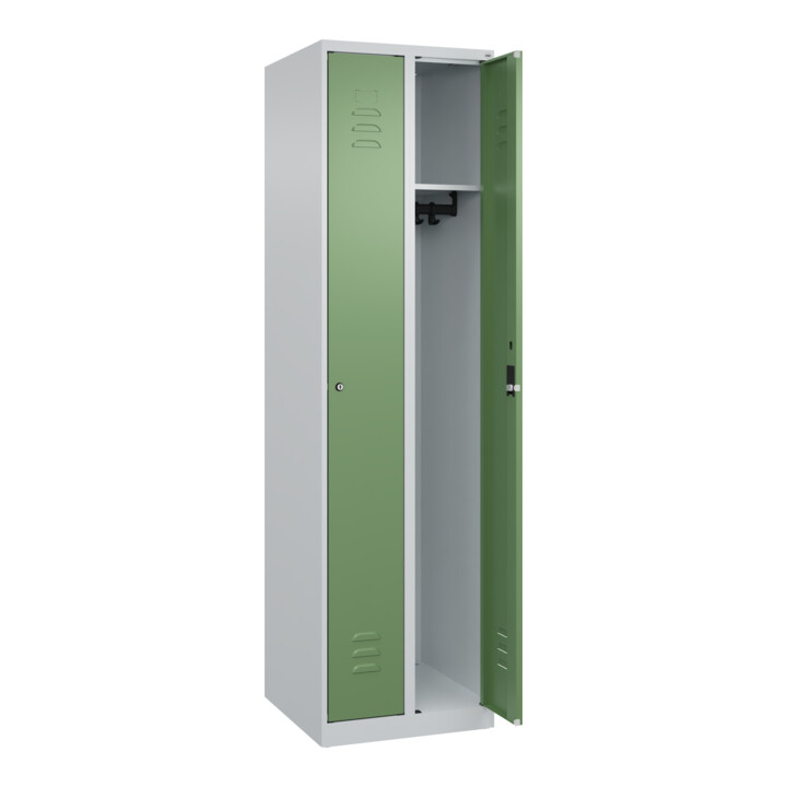 C+P Spind Classic PLUS, 2 Abteile, 1850x500x500mm, 7035/6011 Verschluss Zylinderschloss 3 Garderobenhaken