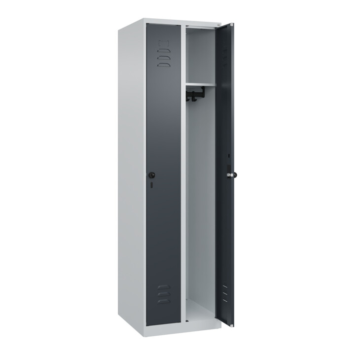 C+P Spind Classic PLUS, 2 Abteile, 1850x500x500mm, 7035/7016 Verschluss Sicherheits-Drehriegel 3 Garderobenhaken