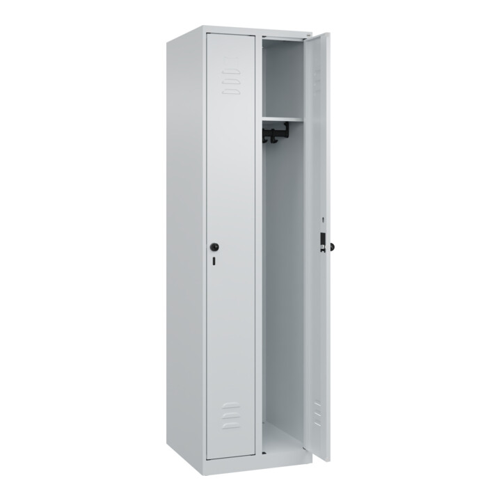 C+P Spind Classic PLUS, 2 Abteile, 1850x500x500mm, 7035/7035 Verschluss Sicherheits-Drehriegel 3 Garderobenhaken