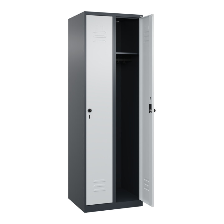 C+P Spind Classic PLUS, 2 Abteile, 1850x600x500mm, 7016/7035 Verschluss Sicherheits-Drehriegel 3 Garderobenhaken