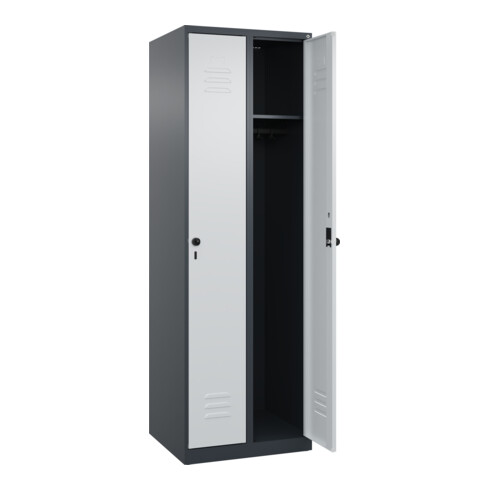 C+P Spind Classic PLUS, 2 Abteile, 1850x600x500mm, 7016/7035 Verschluss Sicherheits-Drehriegel 3 Garderobenhaken