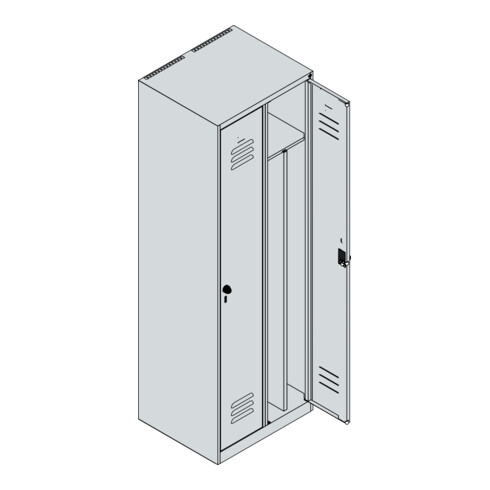 C+P Spind Classic PLUS, 2 Abteile, 1850x600x500mm, 7035/0024 Verschluss Sicherheits-Drehriegel 4 Garderobenhaken Trennwand mittig