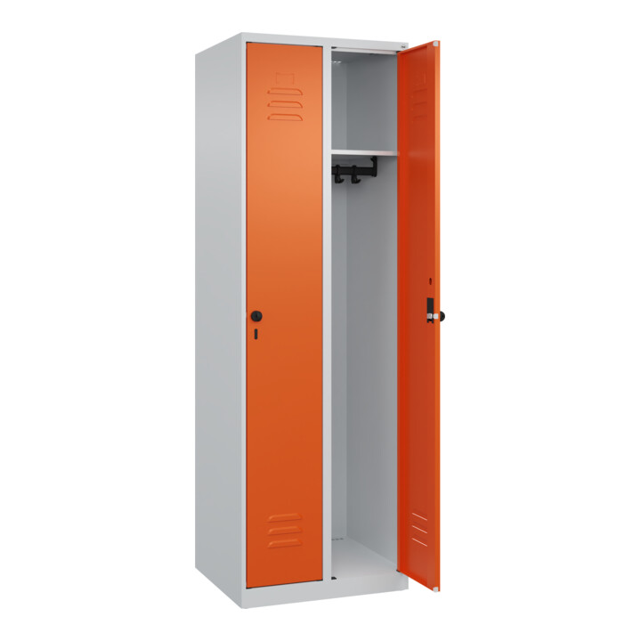 C+P Spind Classic PLUS, 2 Abteile, 1850x600x500mm, 7035/2004 Verschluss Sicherheits-Drehriegel 3 Garderobenhaken