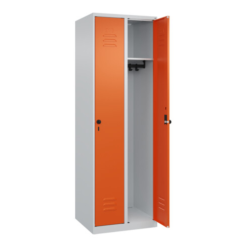 C+P Spind Classic PLUS, 2 Abteile, 1850x600x500mm, 7035/2004 Verschluss Sicherheits-Drehriegel 3 Garderobenhaken