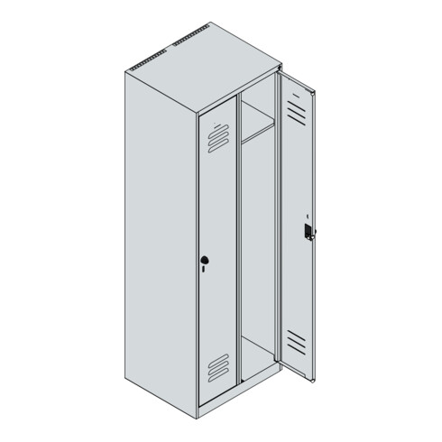 C+P Spind Classic PLUS, 2 Abteile, 1850x600x500mm, 7035/2004 Verschluss Sicherheits-Drehriegel 3 Garderobenhaken