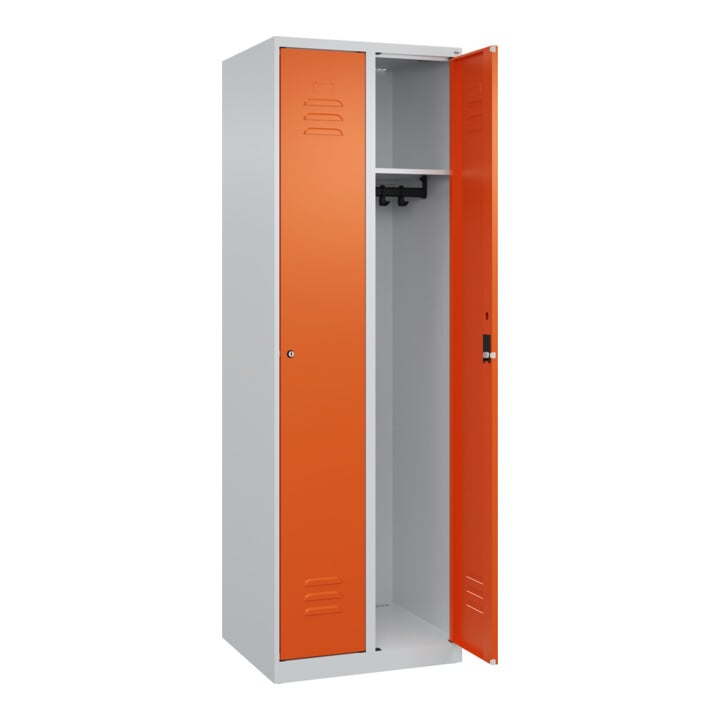 C+P Spind Classic PLUS, 2 Abteile, 1850x600x500mm, 7035/2004 Verschluss Zylinderschloss 3 Garderobenhaken