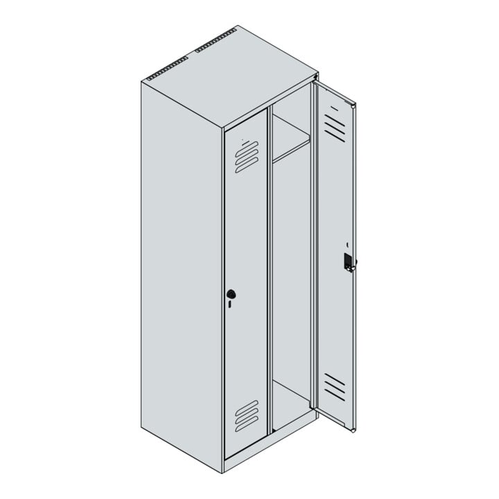 C+P Spind Classic PLUS, 2 Abteile, 1850x600x500mm, 7035/2004 Verschluss Zylinderschloss 3 Garderobenhaken