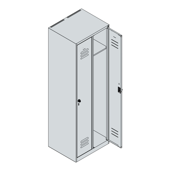 C+P Spind Classic PLUS, 2 Abteile, 1850x600x500mm, 7035/3003 Verschluss Zylinderschloss 3 Garderobenhaken