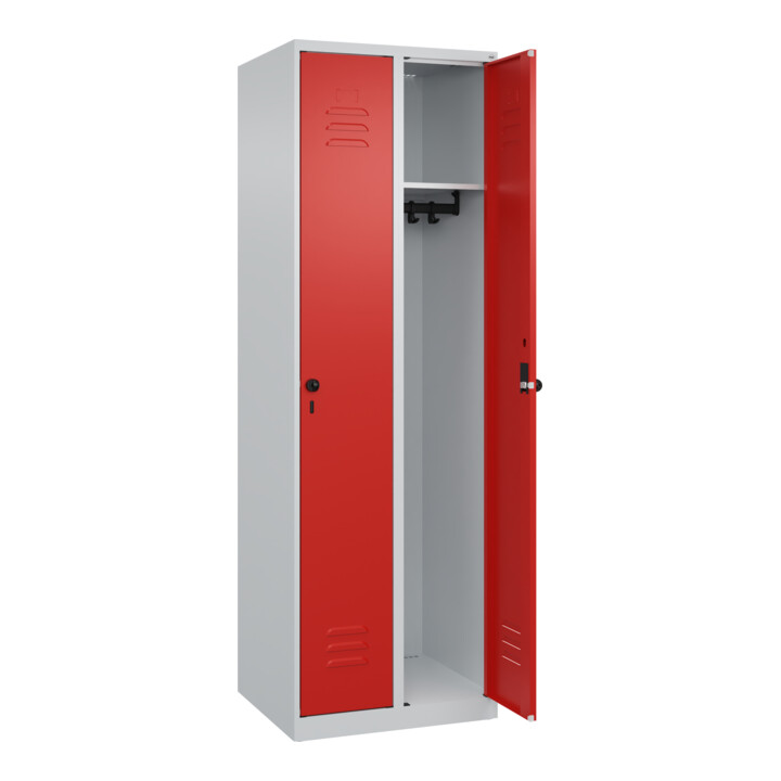 C+P Spind Classic PLUS, 2 Abteile, 1850x600x500mm, 7035/3020 Verschluss Sicherheits-Drehriegel 3 Garderobenhaken