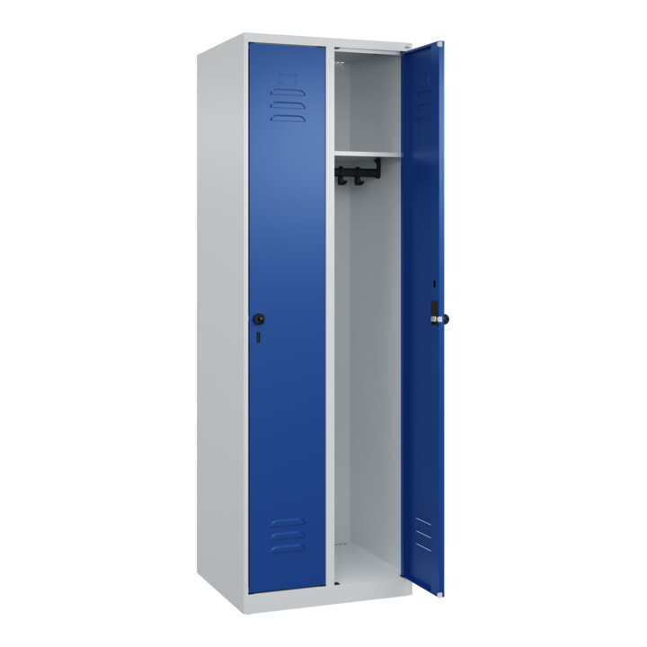C+P Spind Classic PLUS, 2 Abteile, 1850x600x500mm, 7035/5010 Verschluss Sicherheits-Drehriegel 3 Garderobenhaken