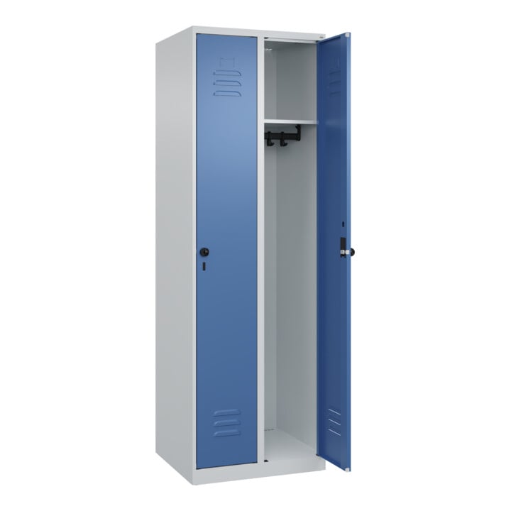 C+P Spind Classic PLUS, 2 Abteile, 1850x600x500mm, 7035/5023 Verschluss Sicherheits-Drehriegel 3 Garderobenhaken