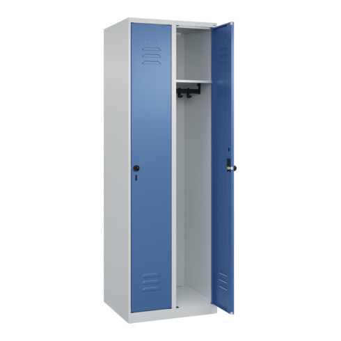C+P Spind Classic PLUS, 2 Abteile, 1850x600x500mm, 7035/5023 Verschluss Sicherheits-Drehriegel 3 Garderobenhaken