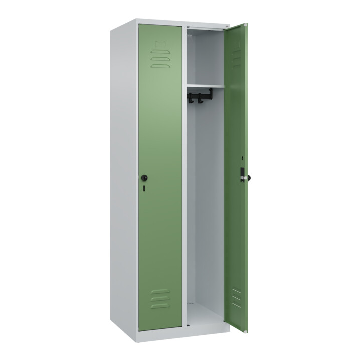 C+P Spind Classic PLUS, 2 Abteile, 1850x600x500mm, 7035/6011 Verschluss Sicherheits-Drehriegel 3 Garderobenhaken
