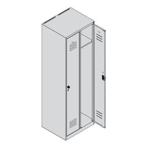C+P Spind Classic PLUS, 2 Abteile, 1850x600x500mm, 7035/7016 Verschluss Sicherheits-Drehriegel 3 Garderobenhaken