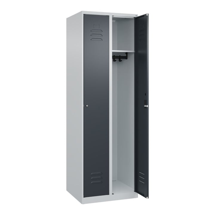 C+P Spind Classic PLUS, 2 Abteile, 1850x600x500mm, 7035/7016 Verschluss Zylinderschloss 3 Garderobenhaken