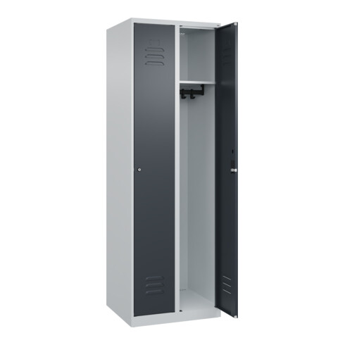 C+P Spind Classic PLUS, 2 Abteile, 1850x600x500mm, 7035/7016 Verschluss Zylinderschloss 3 Garderobenhaken