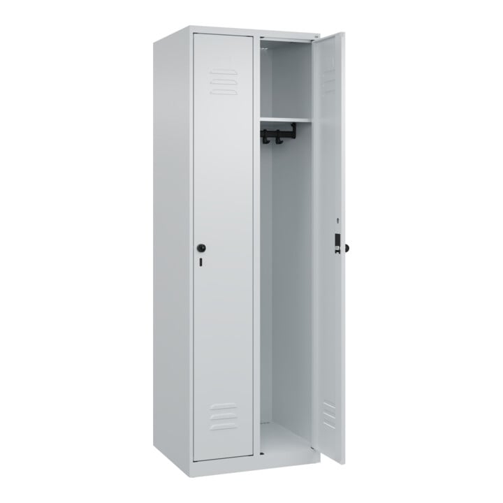 C+P Spind Classic PLUS, 2 Abteile, 1850x600x500mm, 7035/7035 Verschluss Sicherheits-Drehriegel 3 Garderobenhaken
