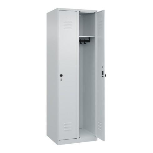 C+P Spind Classic PLUS, 2 Abteile, 1850x600x500mm, 7035/7035 Verschluss Sicherheits-Drehriegel 3 Garderobenhaken