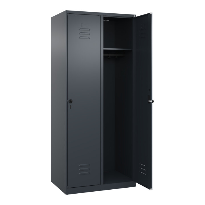 C+P Spind Classic PLUS, 2 Abteile, 1850x800x500mm, 7016/7016 Verschluss Sicherheits-Drehriegel 4 Garderobenhaken