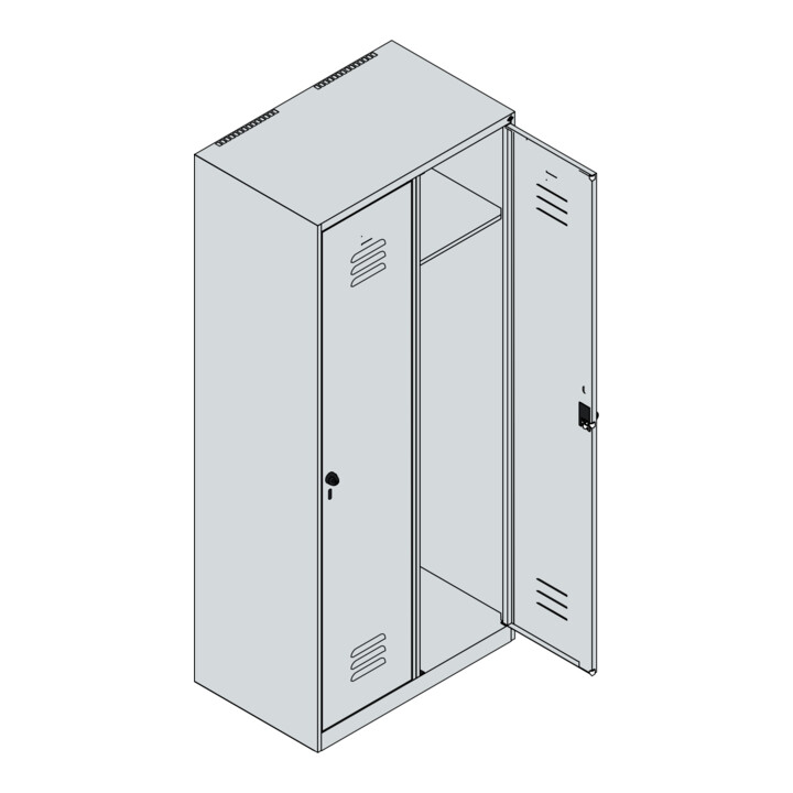 C+P Spind Classic PLUS, 2 Abteile, 1850x800x500mm, 7035/3003 Verschluss Sicherheits-Drehriegel 4 Garderobenhaken