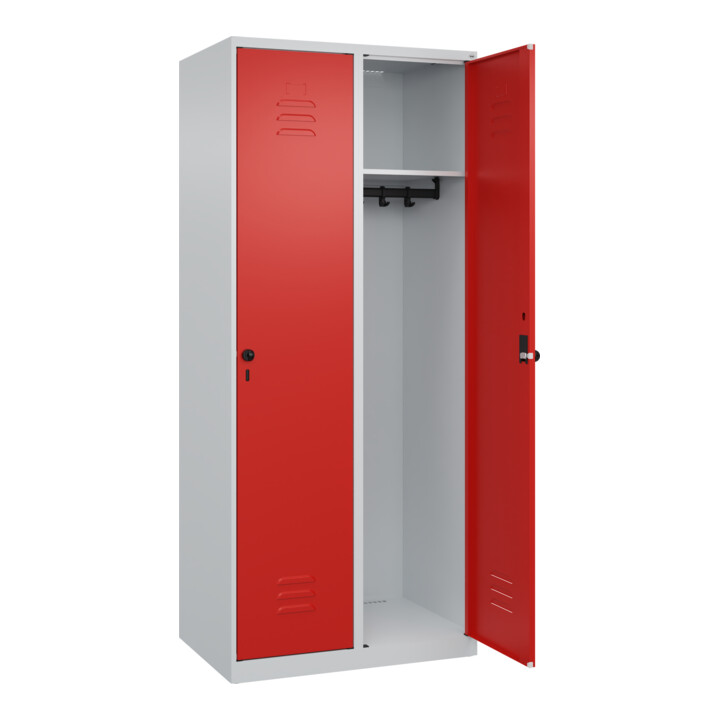 C+P Spind Classic PLUS, 2 Abteile, 1850x800x500mm, 7035/3020 Verschluss Sicherheits-Drehriegel 4 Garderobenhaken