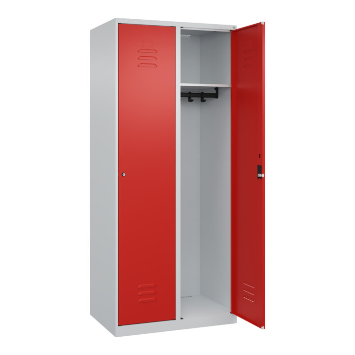 C+P Spind Classic PLUS, 2 Abteile, 1850x800x500mm, 7035/3020 Verschluss Zylinderschloss 4 Garderobenhaken