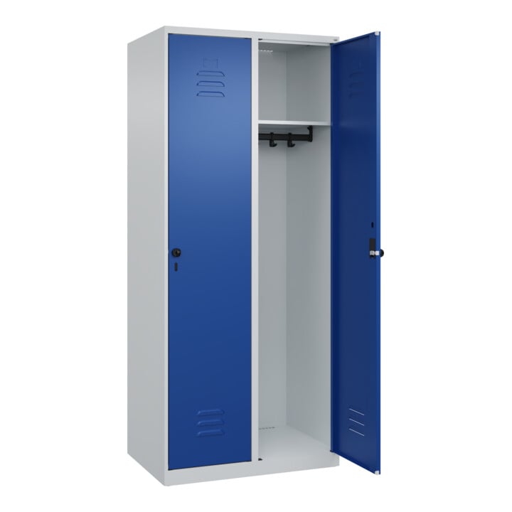 C+P Spind Classic PLUS, 2 Abteile, 1850x800x500mm, 7035/5010 Verschluss Sicherheits-Drehriegel 4 Garderobenhaken