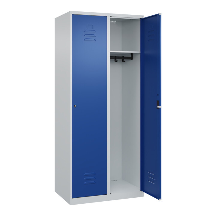 C+P Spind Classic PLUS, 2 Abteile, 1850x800x500mm, 7035/5010 Verschluss Zylinderschloss 4 Garderobenhaken