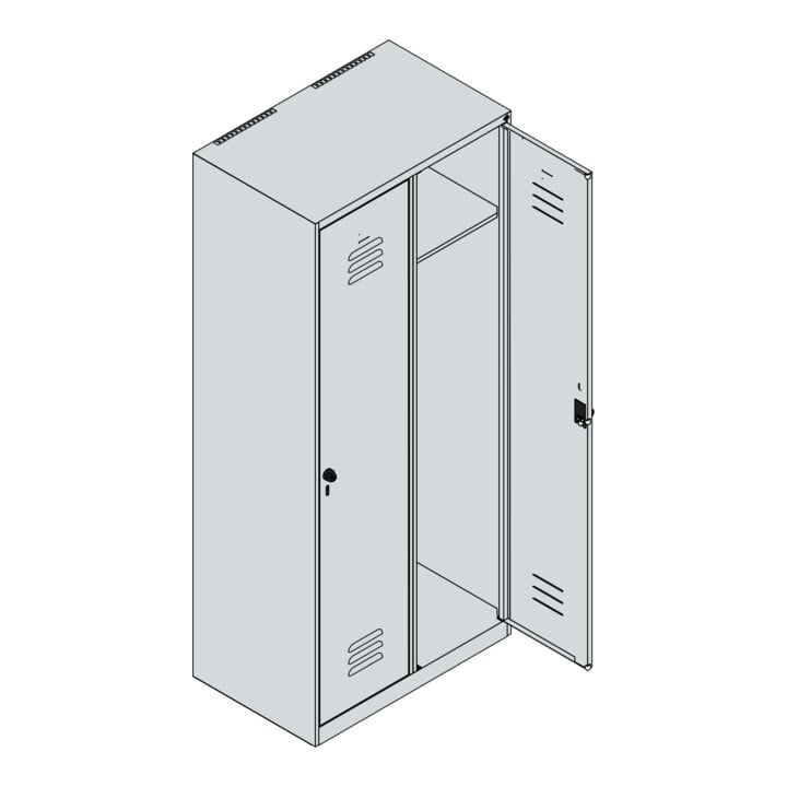 C+P Spind Classic PLUS, 2 Abteile, 1850x800x500mm, 7035/5010 Verschluss Zylinderschloss 4 Garderobenhaken