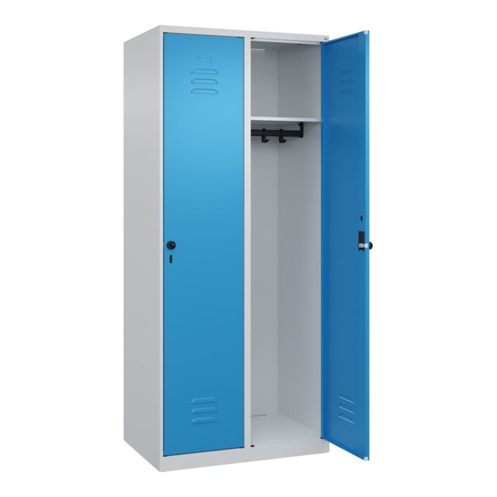 C+P Spind Classic PLUS, 2 Abteile, 1850x800x500mm, 7035/5012 Verschluss Sicherheits-Drehriegel 4 Garderobenhaken