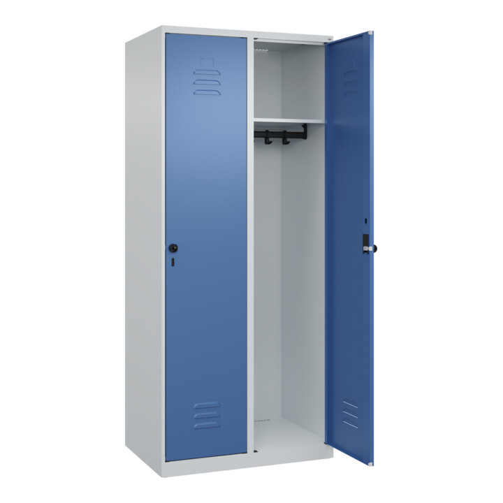 C+P Spind Classic PLUS, 2 Abteile, 1850x800x500mm, 7035/5023 Verschluss Sicherheits-Drehriegel 4 Garderobenhaken
