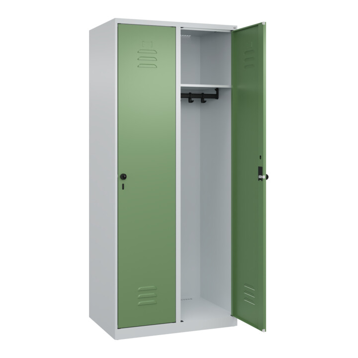C+P Spind Classic PLUS, 2 Abteile, 1850x800x500mm, 7035/6011 Verschluss Sicherheits-Drehriegel 4 Garderobenhaken